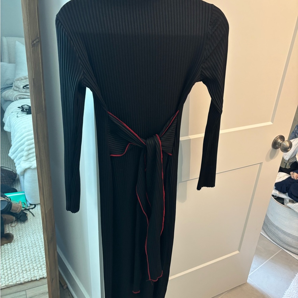 Elegant Black Dress with Red Accents